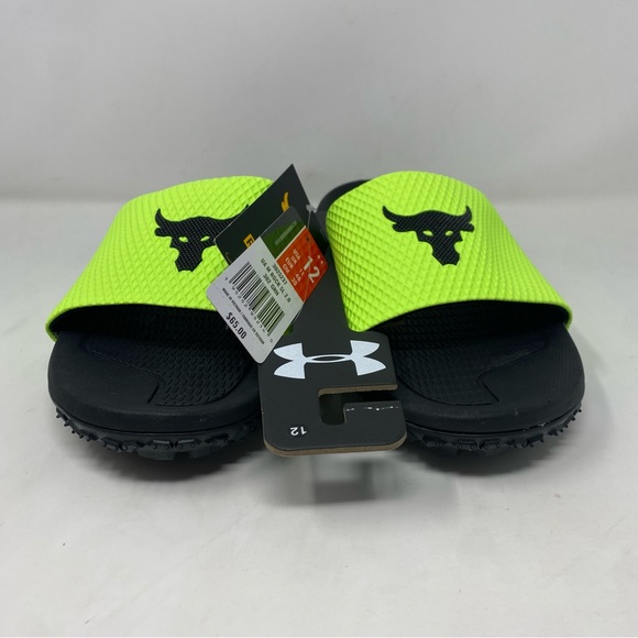 Under Armour Project Rock Slides Mens 12 Michelin Charged Cushioning Lime Green - Picture 4 of 9